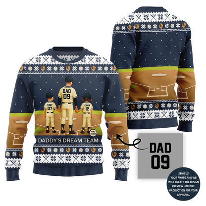 Daddy Dream Team Custom Baseball Ugly Christmas Sweater