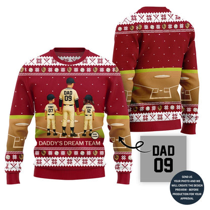 Daddy Dream Team Custom Baseball Ugly Christmas Sweater