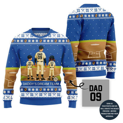 Daddy Dream Team Custom Baseball Ugly Christmas Sweater