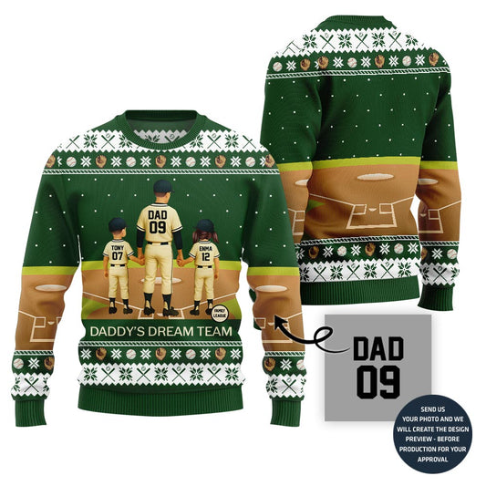 Daddy Dream Team Custom Baseball Ugly Christmas Sweater