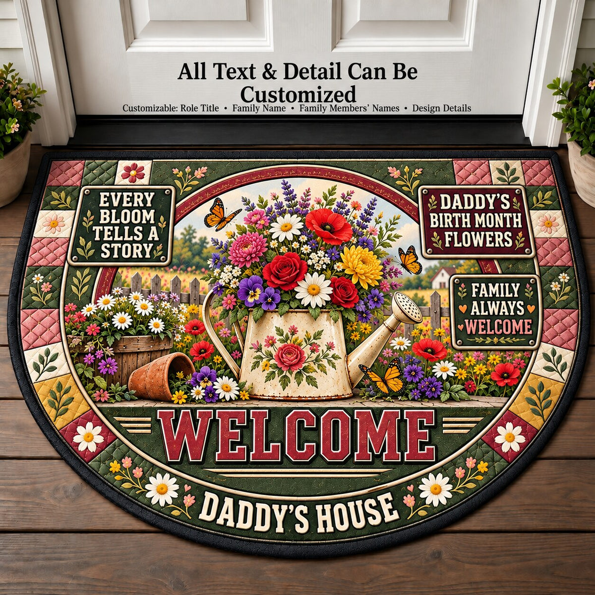 Daddy's Birth Month Flowers Personalized Half Round Mat | 5To9Vibe