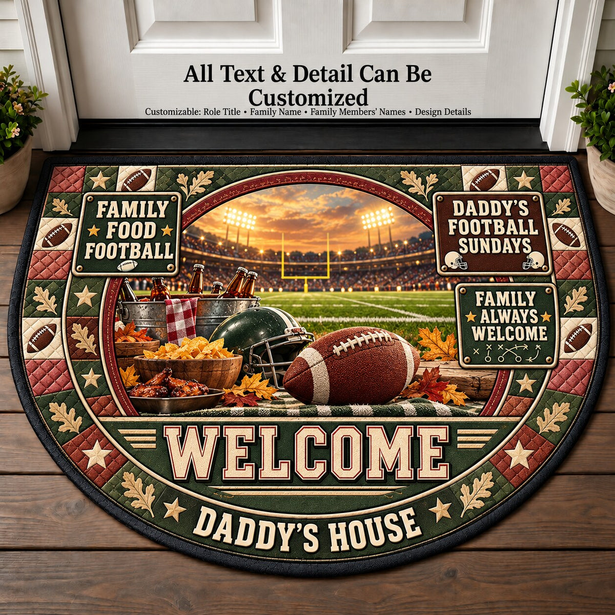 Daddy's Football Sundays Personalized Half Round Mat | 5To9Vibe