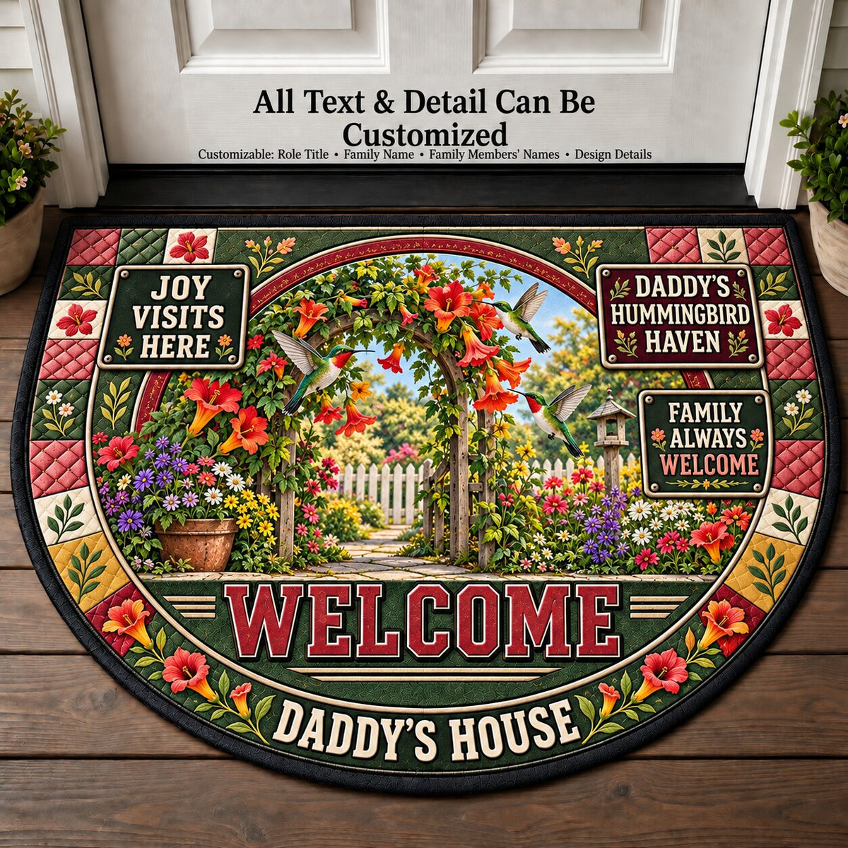 Daddy's Hummingbird Haven Personalized Half Round Mat | 5To9Vibe