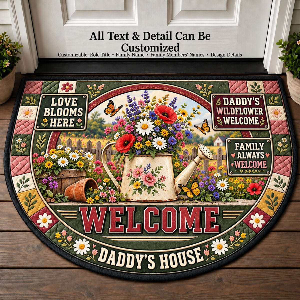 Daddy's Wildflower Welcome Personalized Half Round Mat | 5To9Vibe