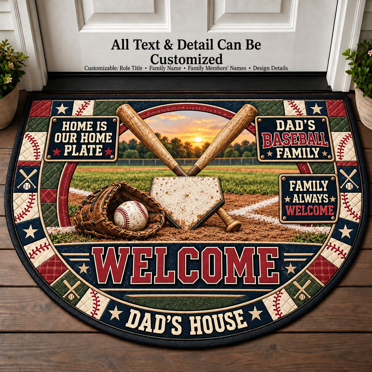 Dad's Baseball Family Personalized Half Round Mat | 5To9Vibe