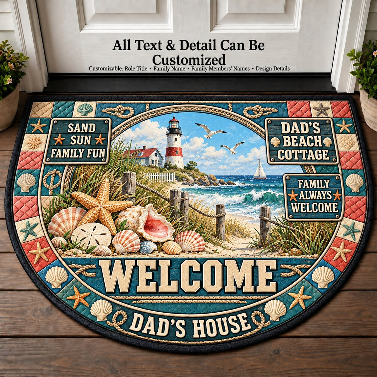 Dad's Beach Cottage Personalized Half Round Mat | 5To9Vibe