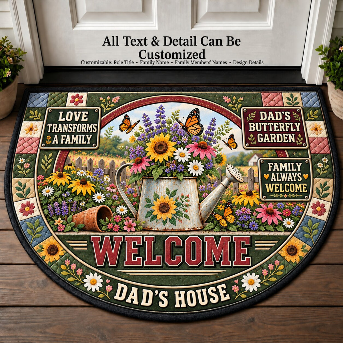 Dad's Butterfly Garden Personalized Half Round Mat | 5To9Vibe