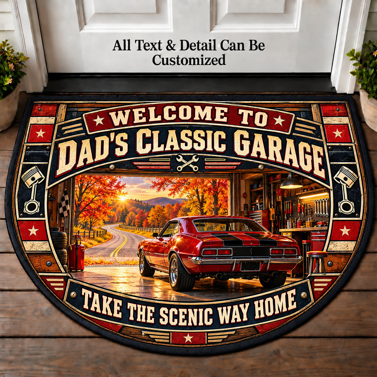 Autumn Country Road - Dad's Classic Garage Personalized Half Round Mat | 5To9Vibe