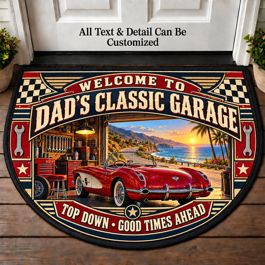 Convertible Coast - Dad's Classic Garage Personalized Half Round Mat | 5To9Vibe