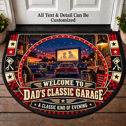 Drive In Night - Dad's Classic Garage Personalized Half Round Mat | 5To9Vibe