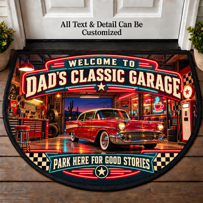 Neon Diner - Dad's Classic Garage Personalized Half Round Mat | 5To9Vibe