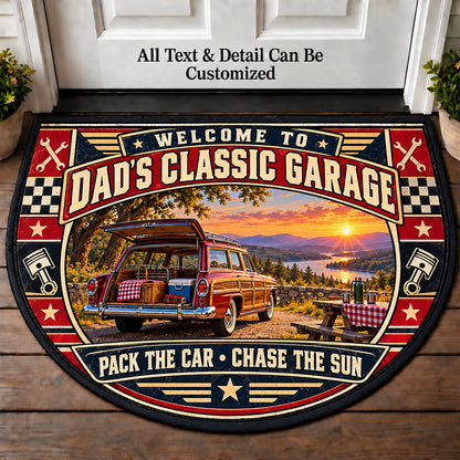 Picnic Road Trip - Dad's Classic Garage Personalized Half Round Mat | 5To9Vibe
