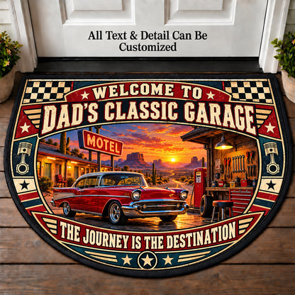 Roadside Motel - Dad's Classic Garage Personalized Half Round Mat | 5To9Vibe