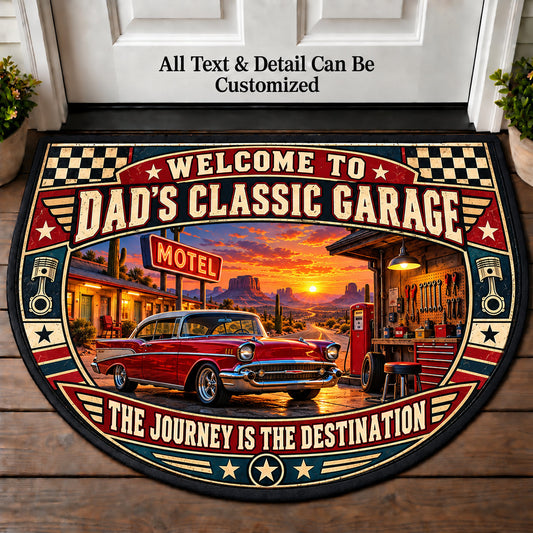 Roadside Motel - Dad's Classic Garage Personalized Half Round Mat | 5To9Vibe