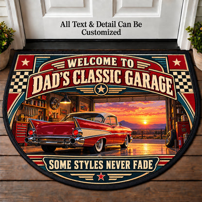 Tailfin Sunset - Dad's Classic Garage Personalized Half Round Mat | 5To9Vibe
