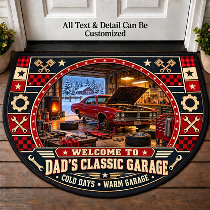 Winter Garage Project - Dad's Classic Garage Personalized Half Round Mat | 5To9Vibe