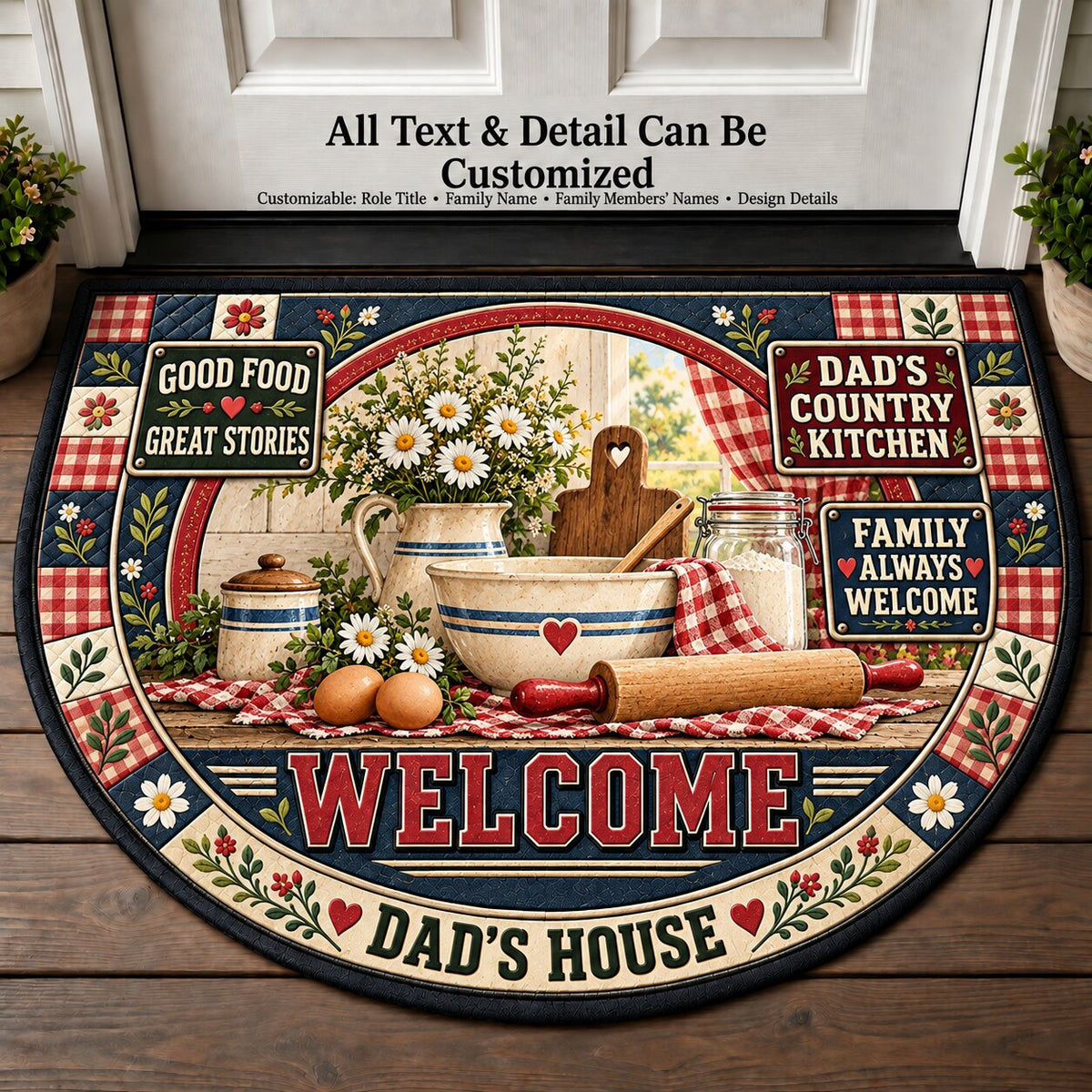Dad's Country Kitchen Personalized Half Round Mat | 5To9Vibe