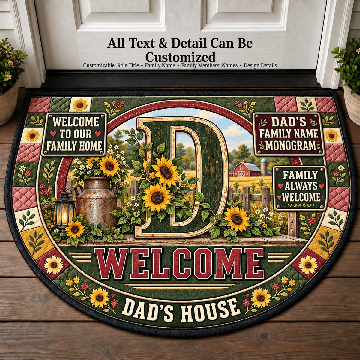 Dad's Family Name Monogram Personalized Half Round Mat | 5To9Vibe
