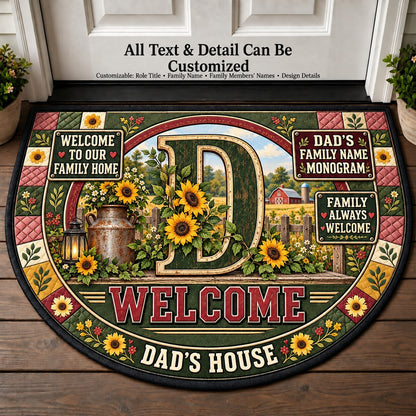 Dad's Family Name Monogram Personalized Half Round Mat | 5To9Vibe