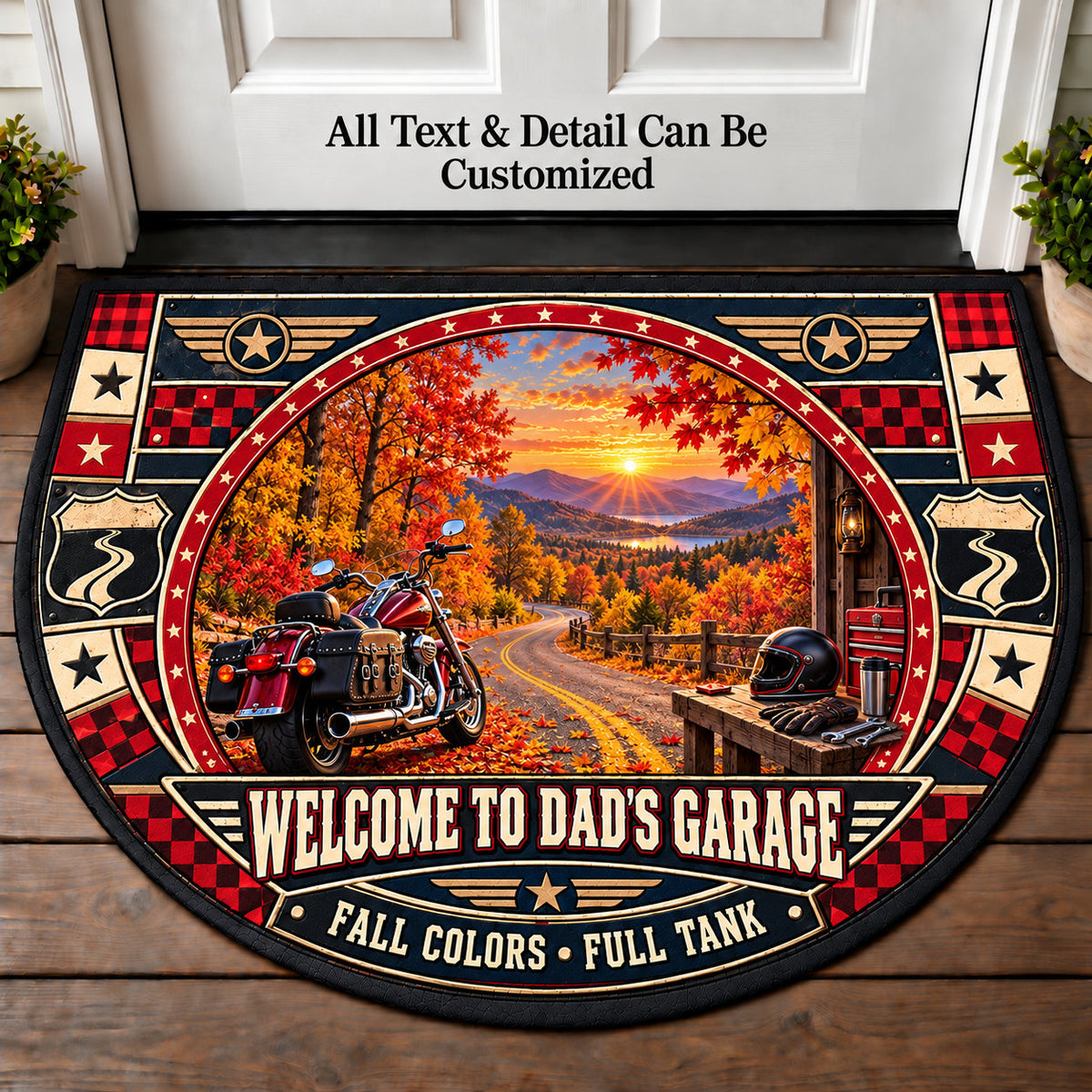 Autumn Ride - Dad's Garage Personalized Half Round Mat | 5To9Vibe