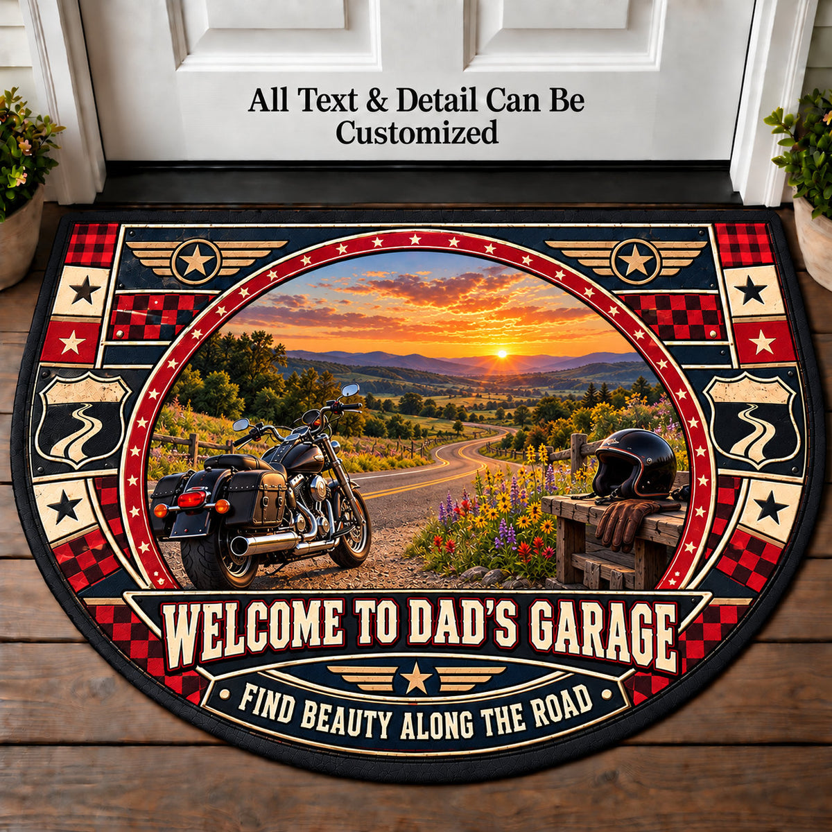 Blacktop Wildflowers - Dad's Garage Personalized Half Round Mat | 5To9Vibe