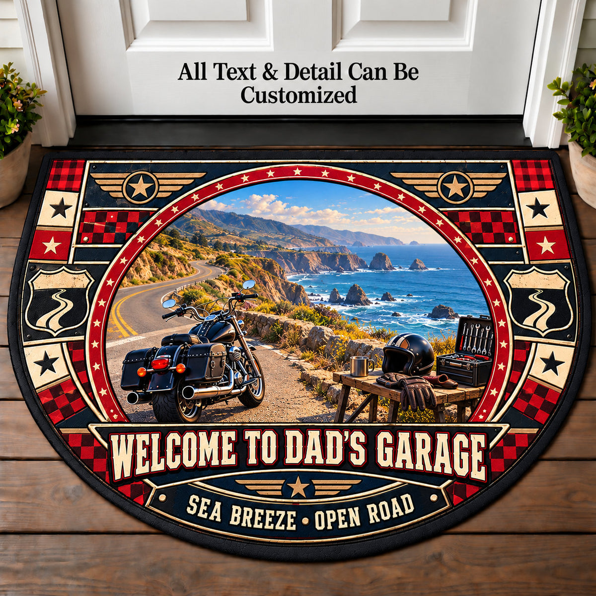Coastal Route - Dad's Garage Personalized Half Round Mat | 5To9Vibe