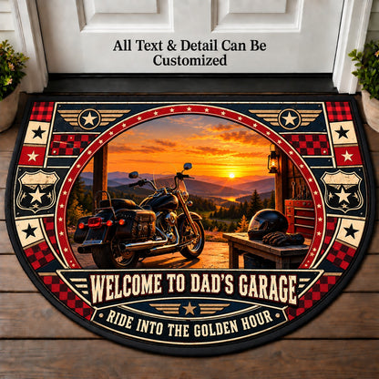 Cruiser at Dusk - Dad's Garage Personalized Half Round Mat | 5To9Vibe