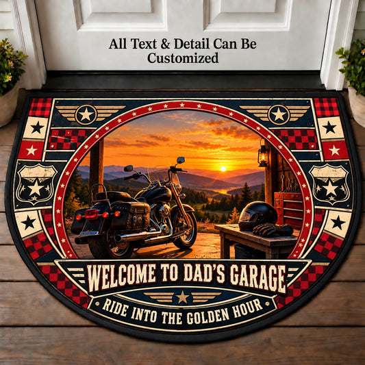 Cruiser at Dusk - Dad's Garage Personalized Half Round Mat | 5To9Vibe