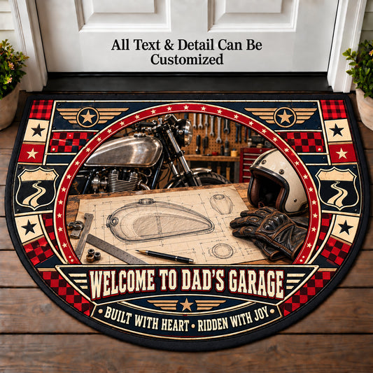 Custom Tank Sketch - Dad's Garage Personalized Half Round Mat | 5To9Vibe
