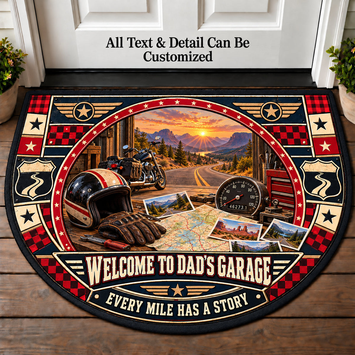 Mileage Memories - Dad's Garage Personalized Half Round Mat | 5To9Vibe