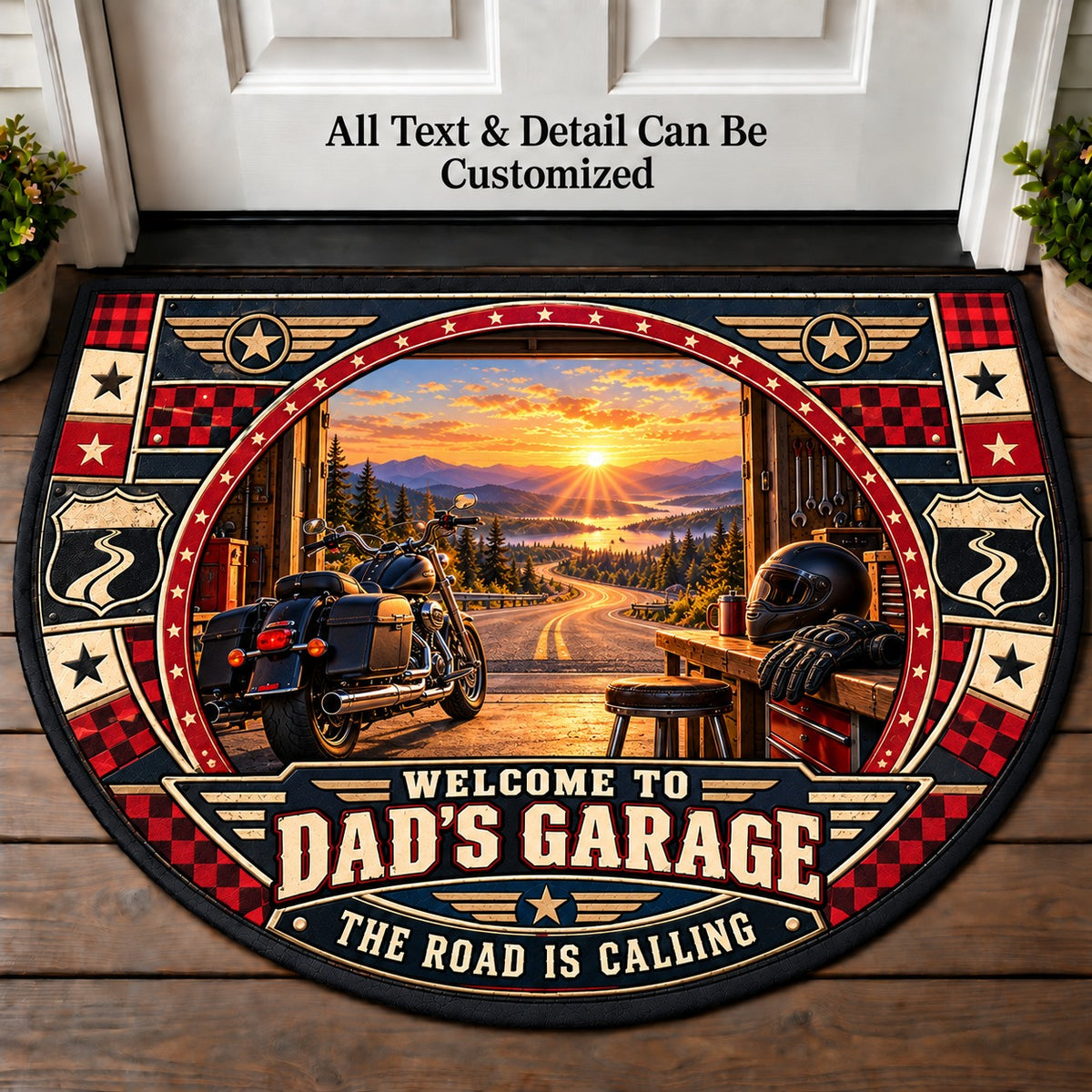 Open Highway Sunrise - Dad's Garage Personalized Half Round Mat | 5To9Vibe