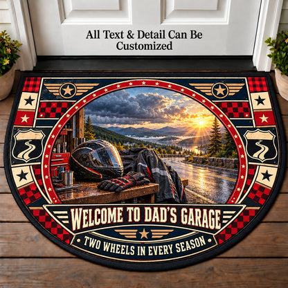 Rain or Shine Ride - Dad's Garage Personalized Half Round Mat | 5To9Vibe