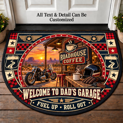 Roadhouse Coffee - Dad's Garage Personalized Half Round Mat | 5To9Vibe