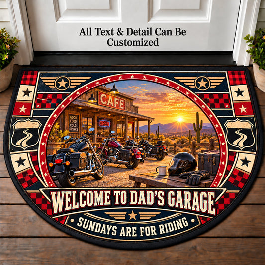 Sunday Riders - Dad's Garage Personalized Half Round Mat | 5To9Vibe