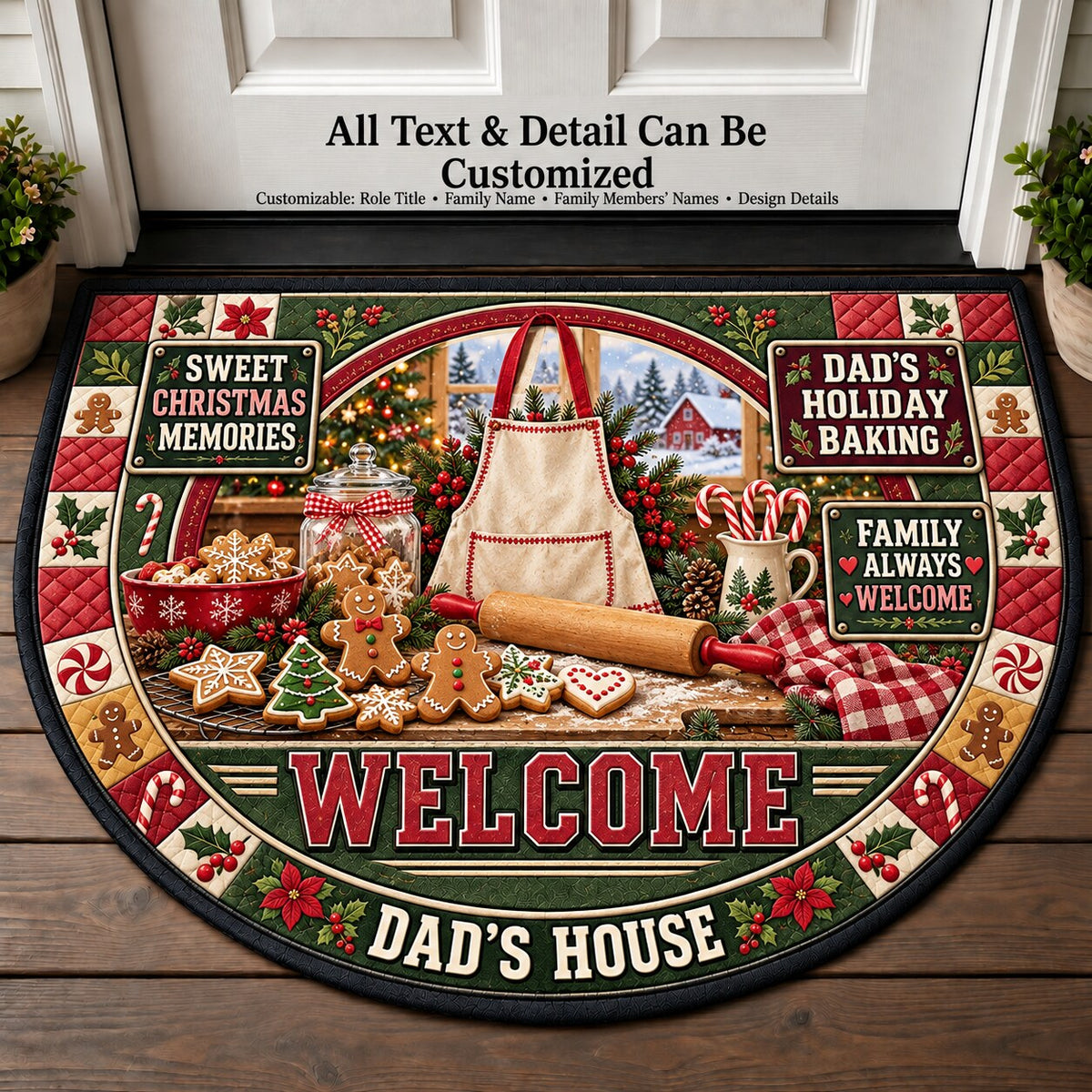 Dad's Holiday Baking Personalized Half Round Mat | 5To9Vibe