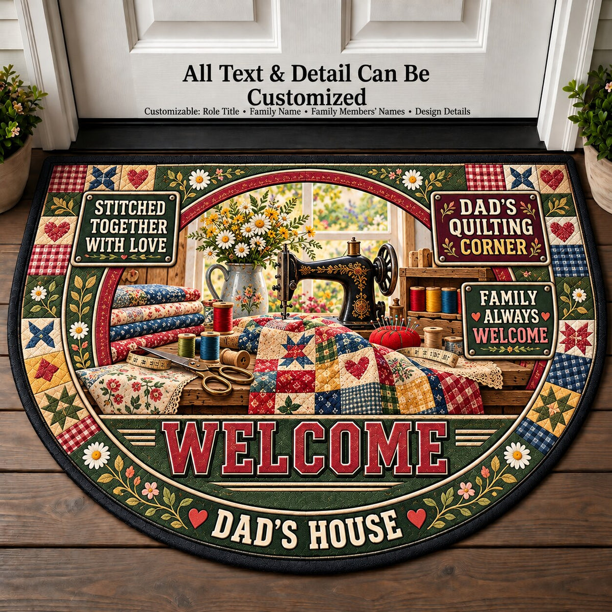 Dad's Quilting Corner Personalized Half Round Mat | 5To9Vibe