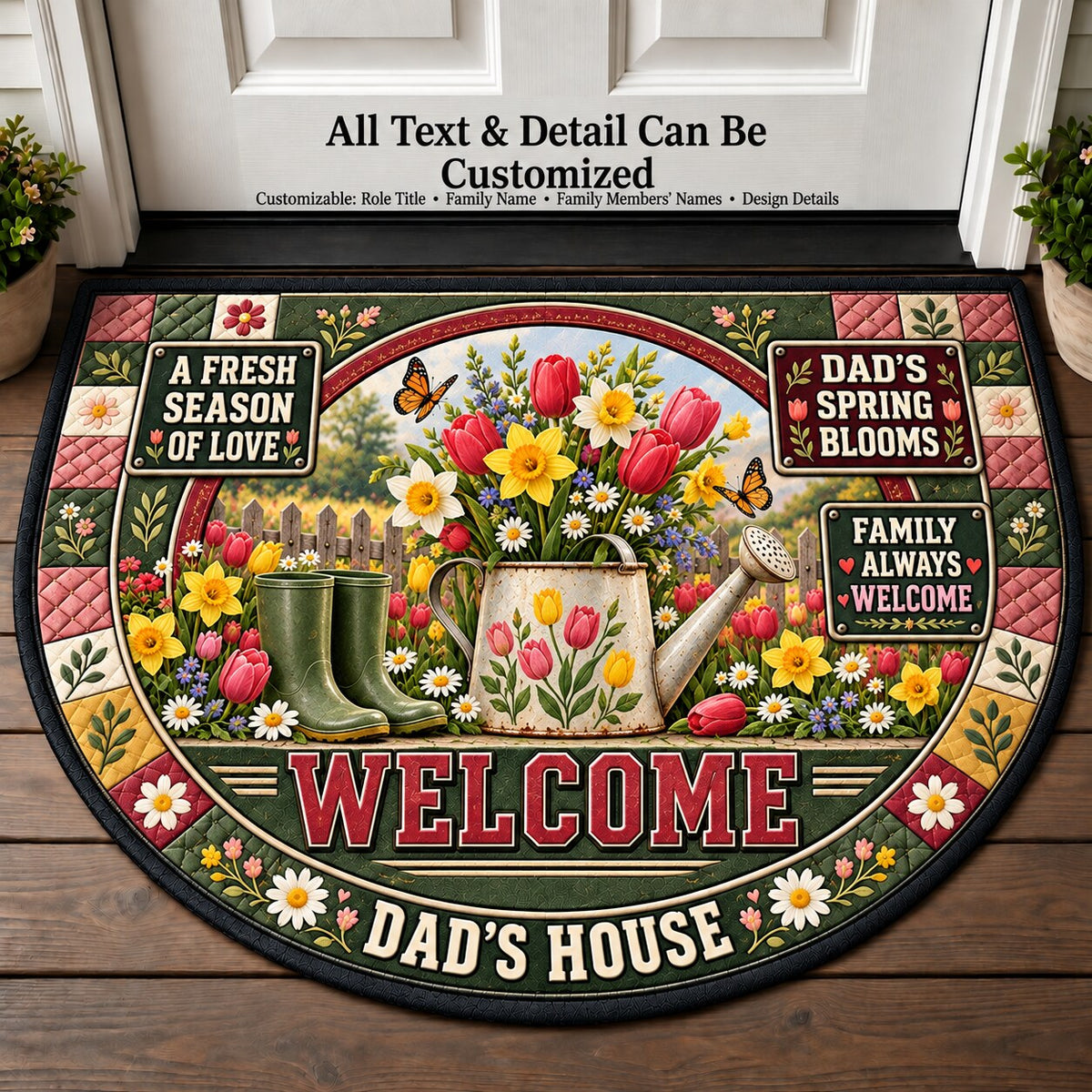 Dad's Spring Blooms Personalized Half Round Mat | 5To9Vibe