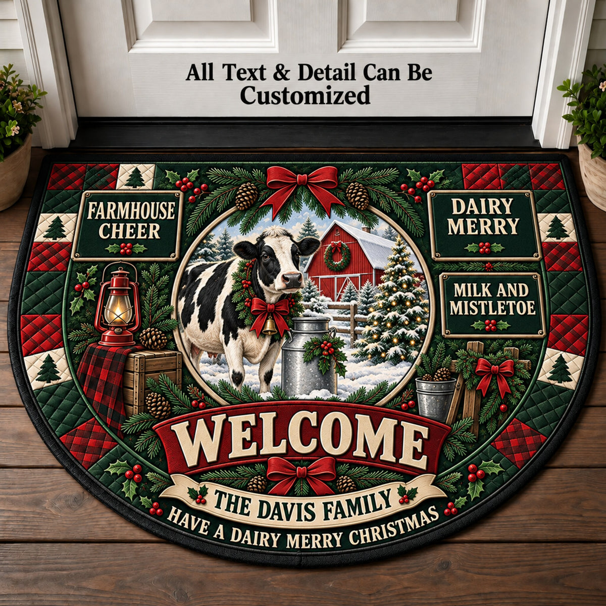 Dairy Farm Christmas Personalized Half Round Mat | 5To9Vibe