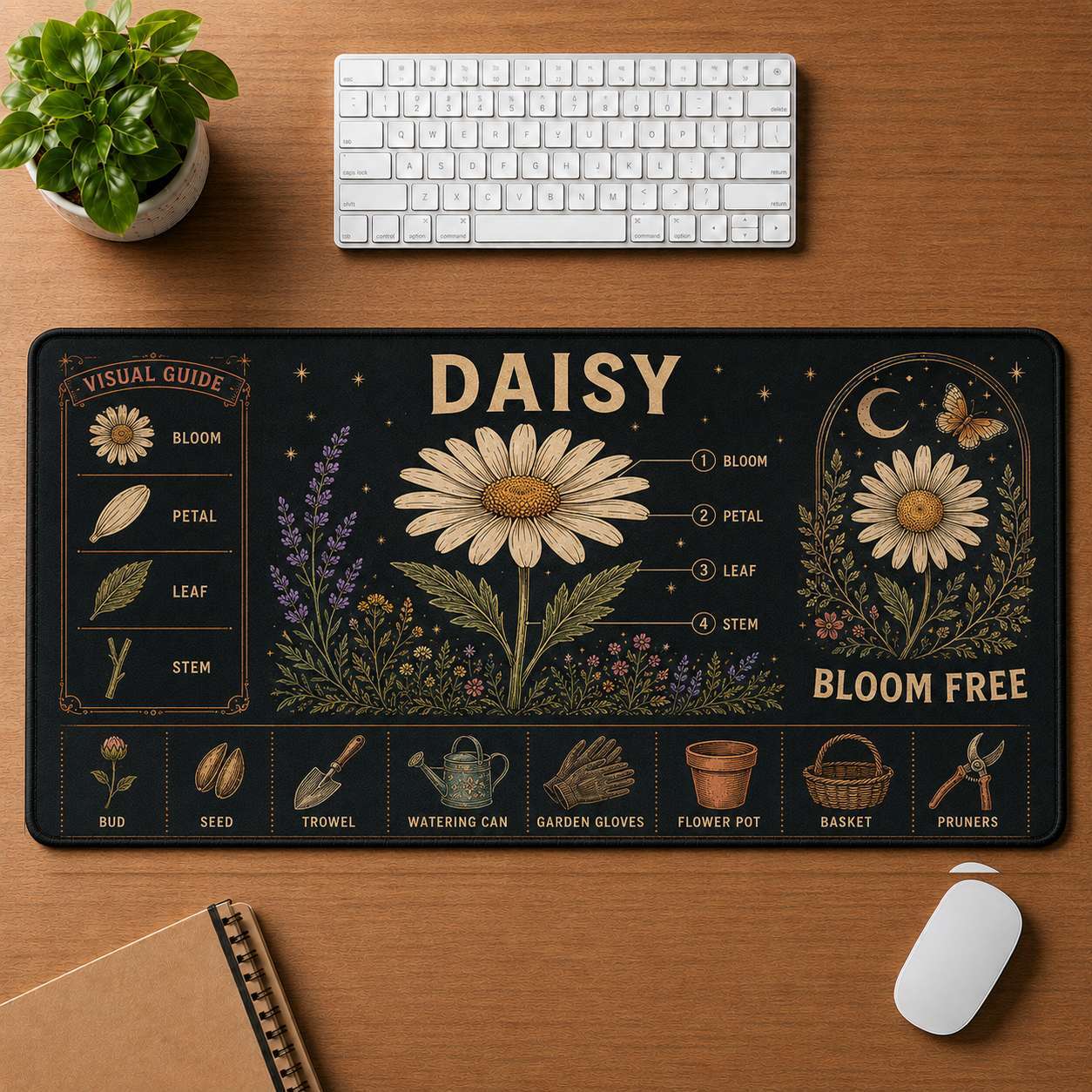 Flower Sun Hippie Desk Mat Mouse Pad | 5To9Vibe - Daisy style