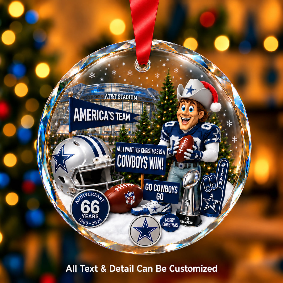 Dallas Cowboys Snow Globe Glass Ornament