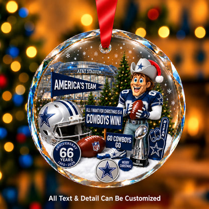 Dallas Cowboys Snow Globe Glass Ornament