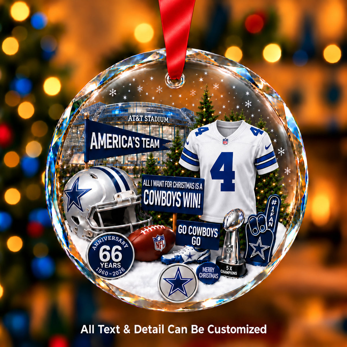 Dallas Cowboys Jersey Snow Globe Glass Ornament