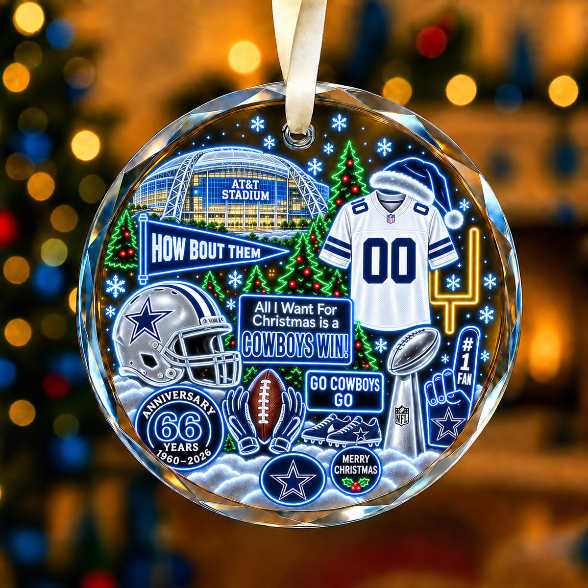 All Football Teams Christmas Neon Stadium Snow Glass Ornament With Gift Box - 5to9vibe