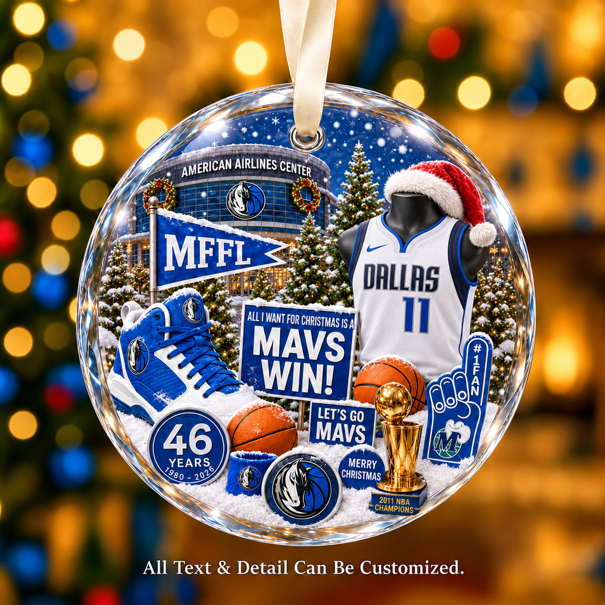 Dallas Mavericks Jersey Snow Globe Glass Ornament