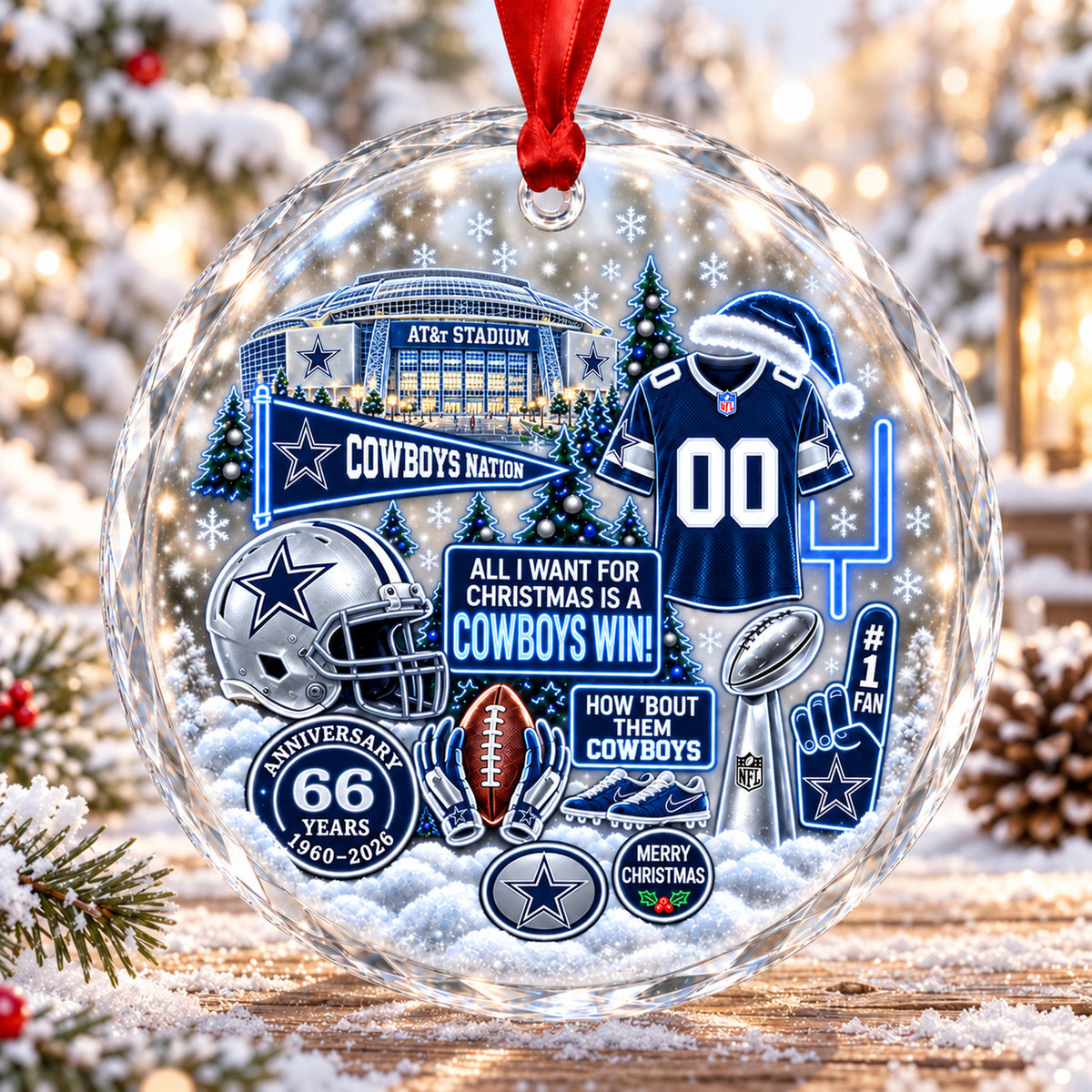 All Football Teams Christmas Stadium Snow Vibe Glass Ornament With Gift Box - 5to9vibe