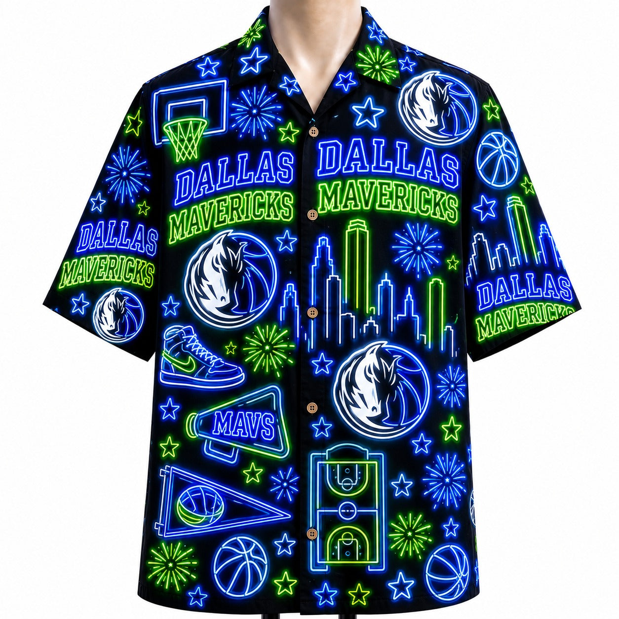 All Basketball Teams Neon Pattern Vibe Summer Party Button-Up Unisex Hawaiian Shirt For Men and Women