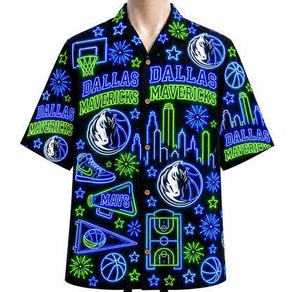 All Basketball Teams Neon Pattern Vibe Summer Party Button-Up Unisex Hawaiian Shirt For Men and Women