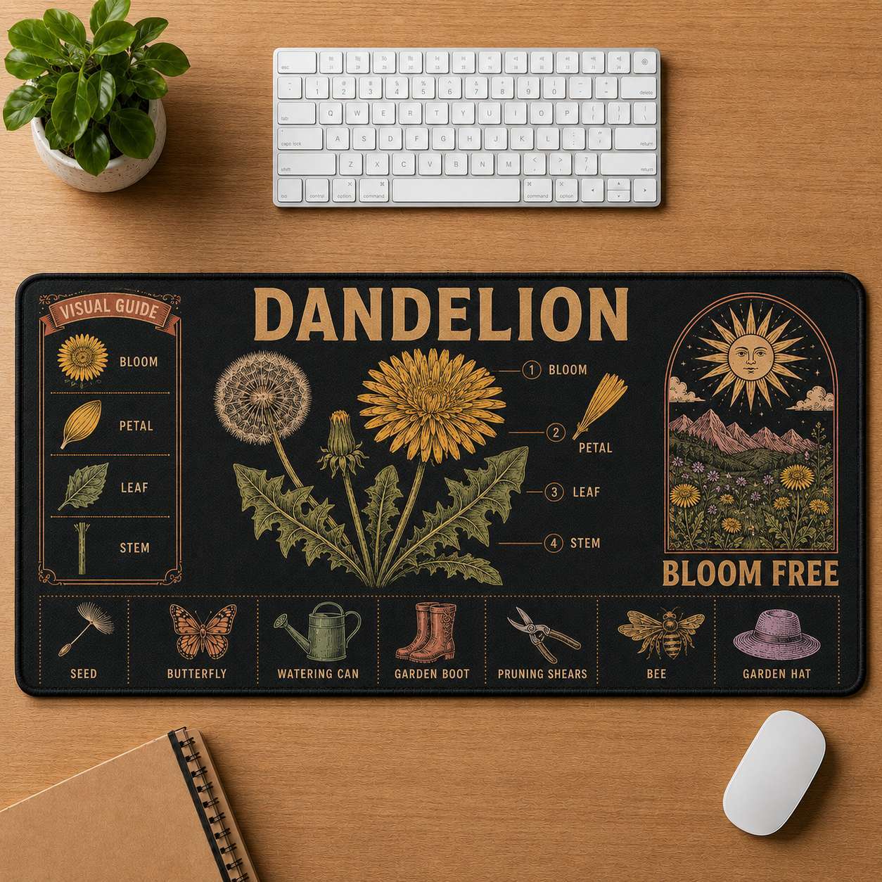 Botanical Garden Hippie Desk Mat Mouse Pad | 5To9Vibe - Dandelion style