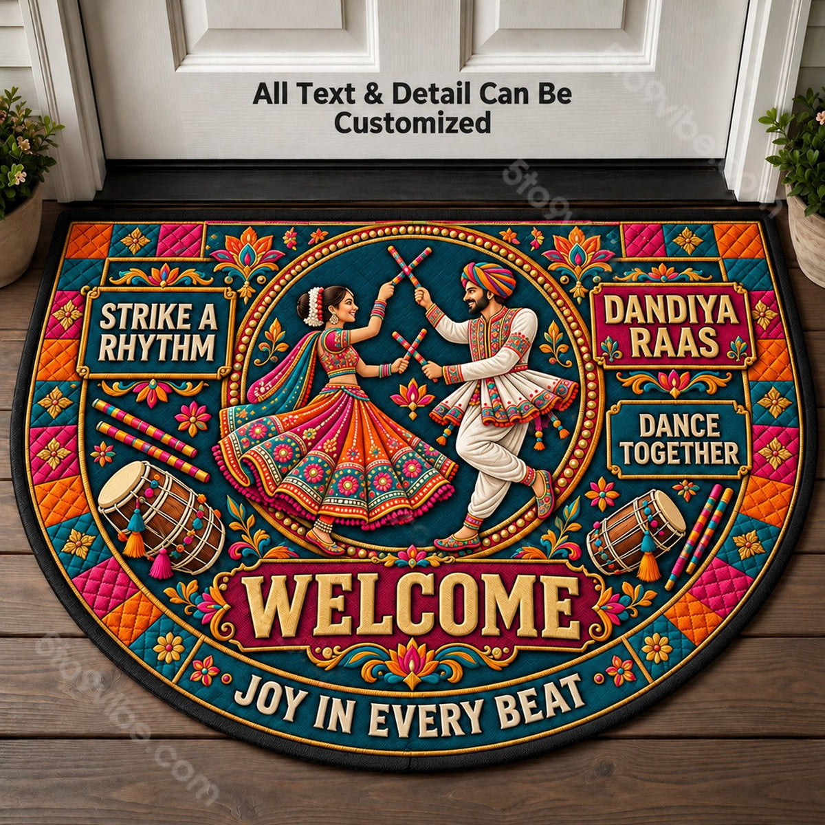 Dandiya Raas Personalized Half Round Mat | 5To9Vibe