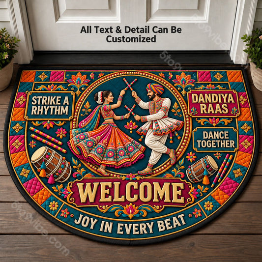 Dandiya Raas Personalized Half Round Mat | 5To9Vibe